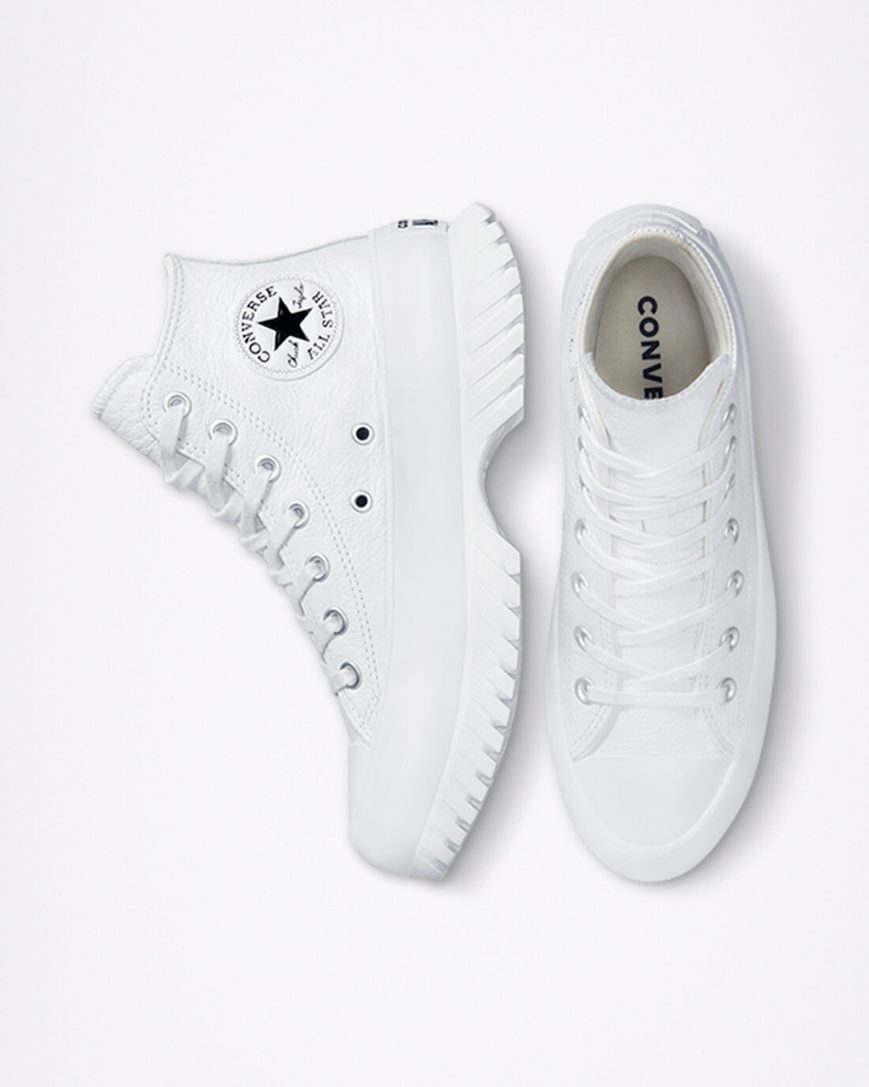 Tenis Converse Chuck Taylor All Star Lugged 2.0 Couro Cano Alto Feminino Branco Pretas | PT D080PT7